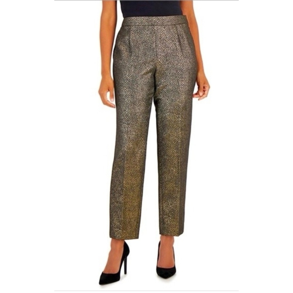 Veronica Beard Stila metallic cropped straight-leg pant black & gold sz 10 new